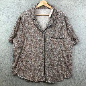 New Heavenly By Victoria Womens XL Button-Up Pajama Top With Animal Print